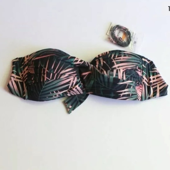 NWT Bar III Bali Nights Bandeau Halter Twisted Palm Printed Bikini Swim Top - S - Picture 3 of 5